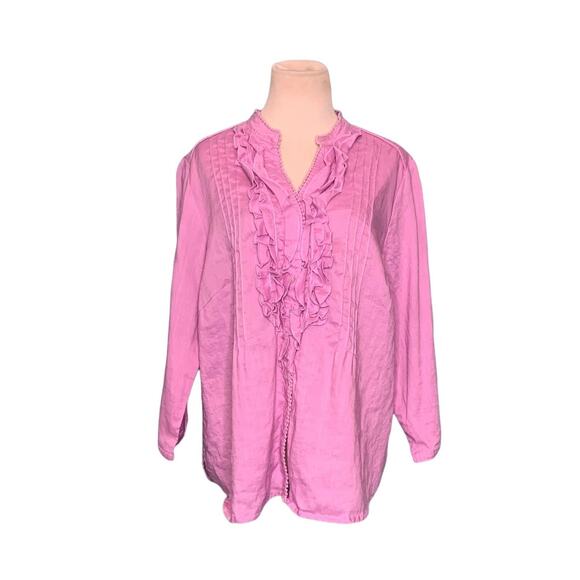 Lino USA pink ruffled long sleeves tunic blouse size 1X - Picture 1 of 7
